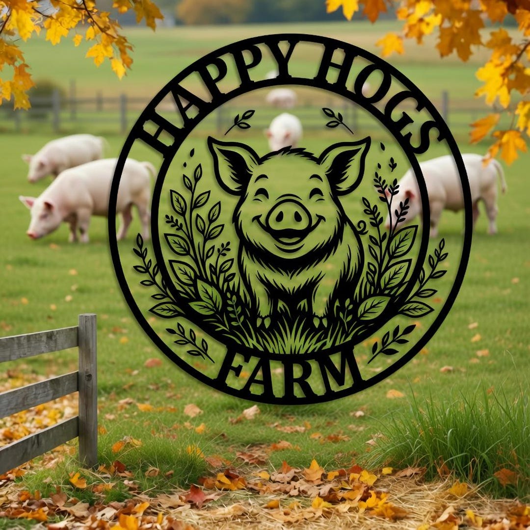 Happy Hogs Farm Sign, Farmyard Pig Metal Wall Art, Farm Animals Decor ...