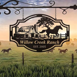 Personalized Ranch Metal Sign, Custom Horse Farm Sign, Rustic Barn Fence Decor, Willow Creek Ranch Name Sign Gift