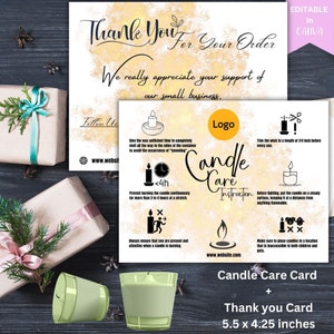 Editable Candle Care Card Care Instructions Candle Business Candle Care Template Candle Business Card Candle Thank You Care Card