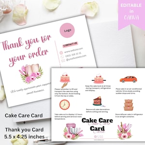 Carte de soin de gâteau Instructions de gâteau Modèle de carte de gâteau Cartes de soin de gâteau Canva Cartes de soin de gâteau de mariage modifiables