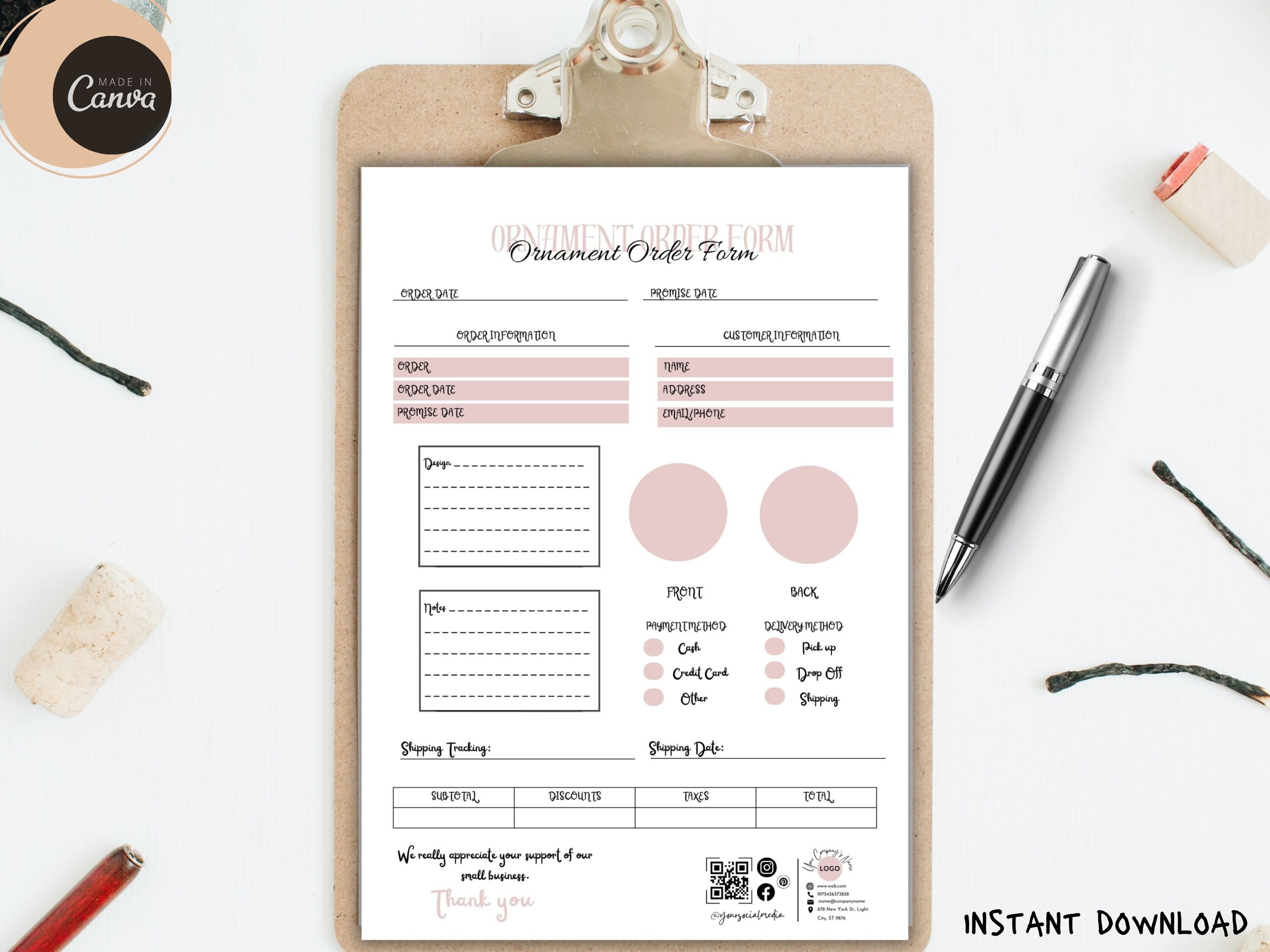 Ornament Order Form Editable Crafters Order Form Template Small ...
