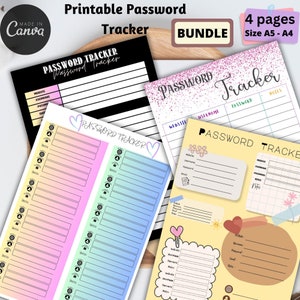 Editable Fillable Password Tracker BUNDLE, 4 Printable Password Log, Password Keeper Sheet, Password Journal Book, Fillable Password Planner