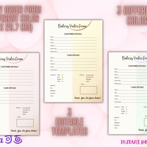 Editable Bakery Order Form Printablr Cake Order Form Small Business Forms  Cookie Order Form Cupcake Order Form Wedding Cake Order