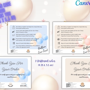 Editable Balloon Care Card Thank You Card Balloon Safety Instructions Balloons Warning Card Air & Helium Balloons Care Card Instructions