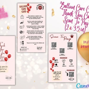 Balloon Care Card Scan To Pay Template Editable Balloons Care Instructions Template Printable Balloon Safety Instructions Warning Card Canva