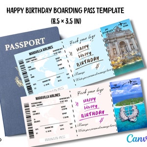 Geburtstags Bordkarte Geschenk Ticket Geburtstag Flugticket druckbare Überraschung Reiseticket, Bordkarte Geburtstagsgeschenk Überraschung Urlaub