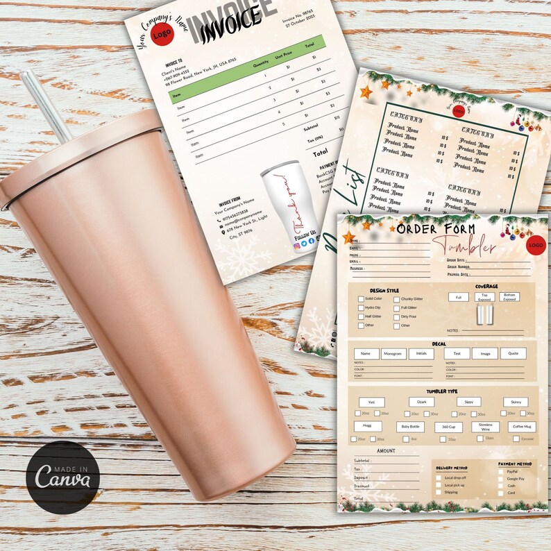 Editable Tumbler Order Form Template Tumbler Invoice Tumbler Price List ...