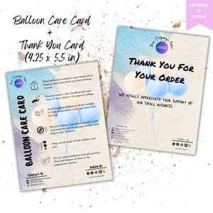 Editable Ballooon Care Card Template 3 Different Sizes, Balloon Thank You Card Printable Balloon Care Guide Balloon Safety Instructions
