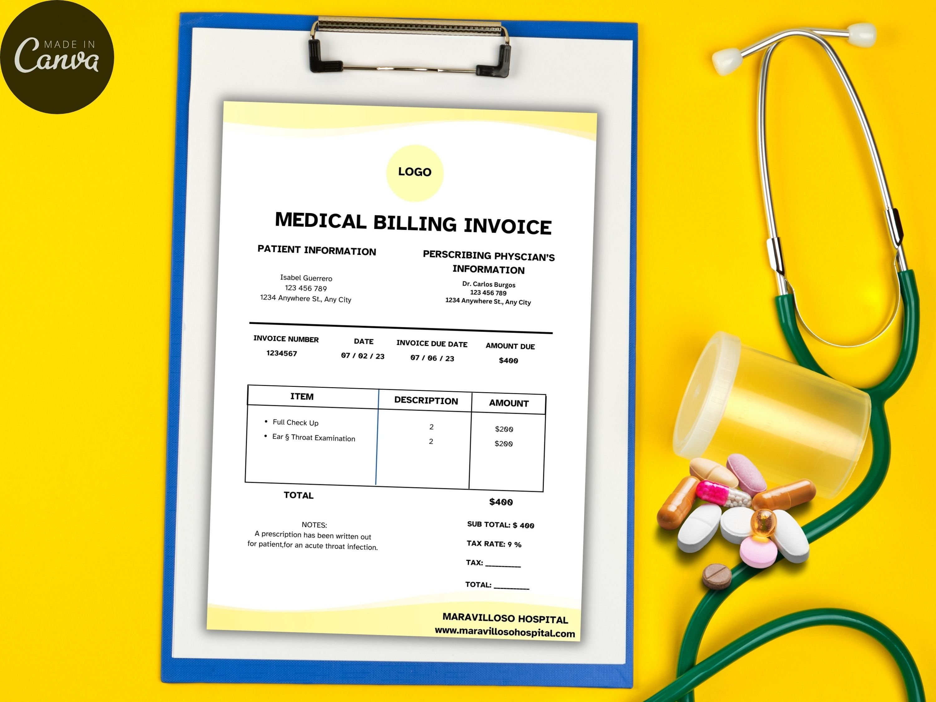 Printable Medical Invoice Template for Small Business Invoice Template Canva Invoice Template ...