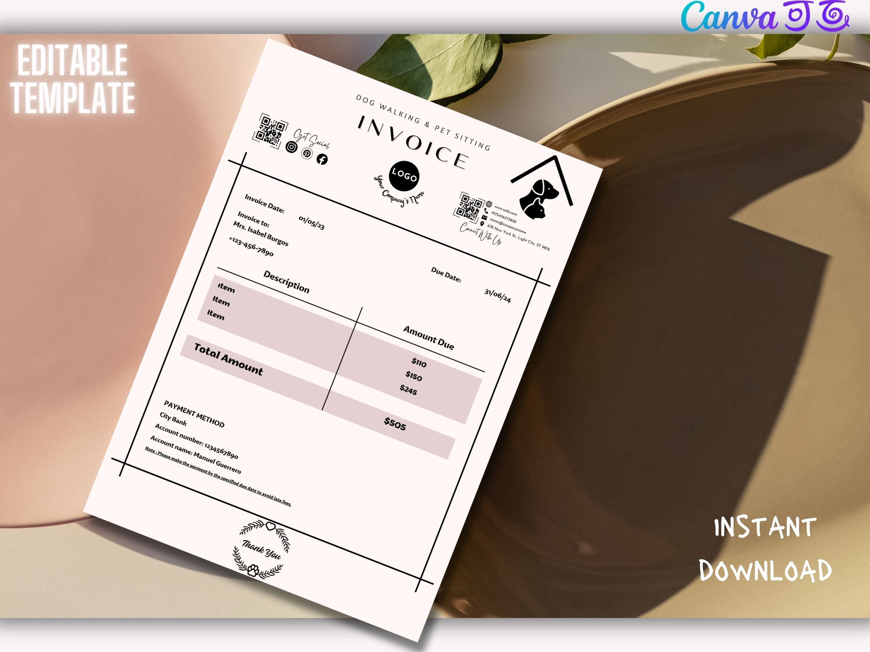 Free Dog Walking Invoice Template