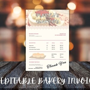 Bearbeitbare Bäckerei-Rechnungsvorlage Kuchen-Rechnungsvorlage Benutzerdefinierte Rechnungsform zum Ausdrucken für kleine Unternehmen