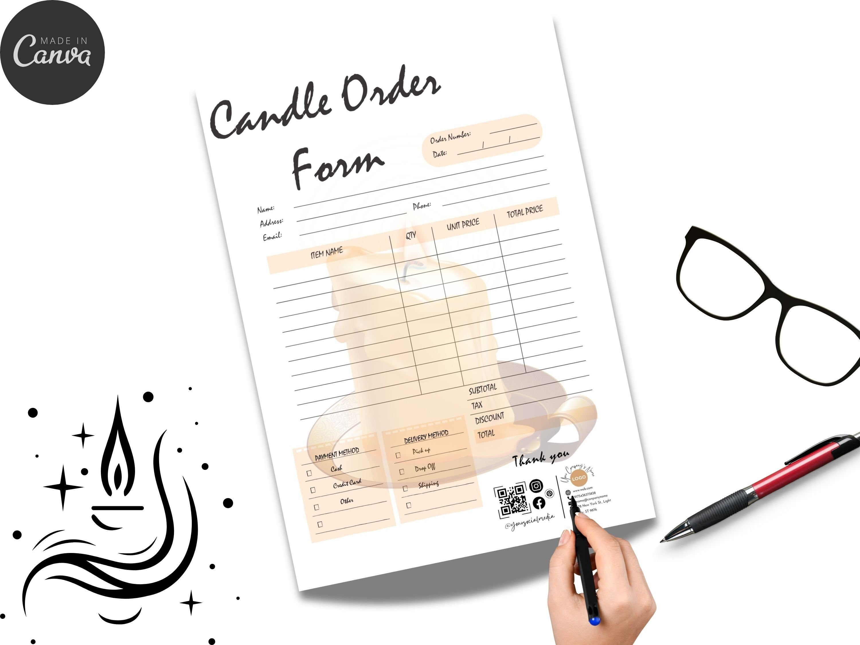 Editable Candle Order Form Canva Template Printable Candle Invoice ...