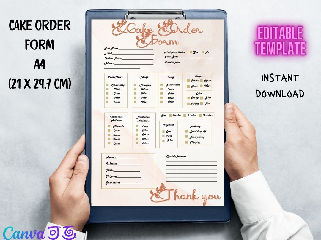 Editable Cake Order Form Template Bakery Order Form Cookie Order Form ...