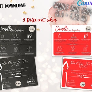 Editable Candle Care Instructions Thank You Card 2 Different Color Printable Candle Care Instructions Candles Care Guide Small Business