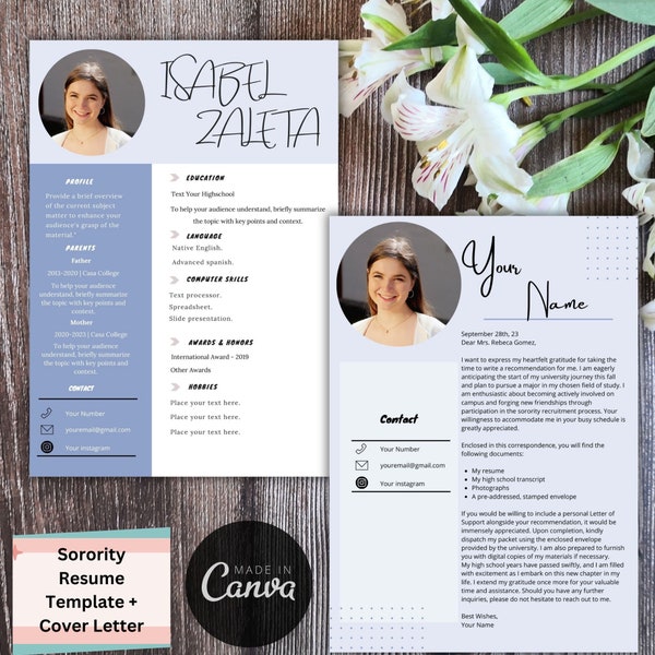 Sorority Recruitment Template, Sorority Recruitment Template, Sorority Resume Template Kit, Professional Resume Template Packet