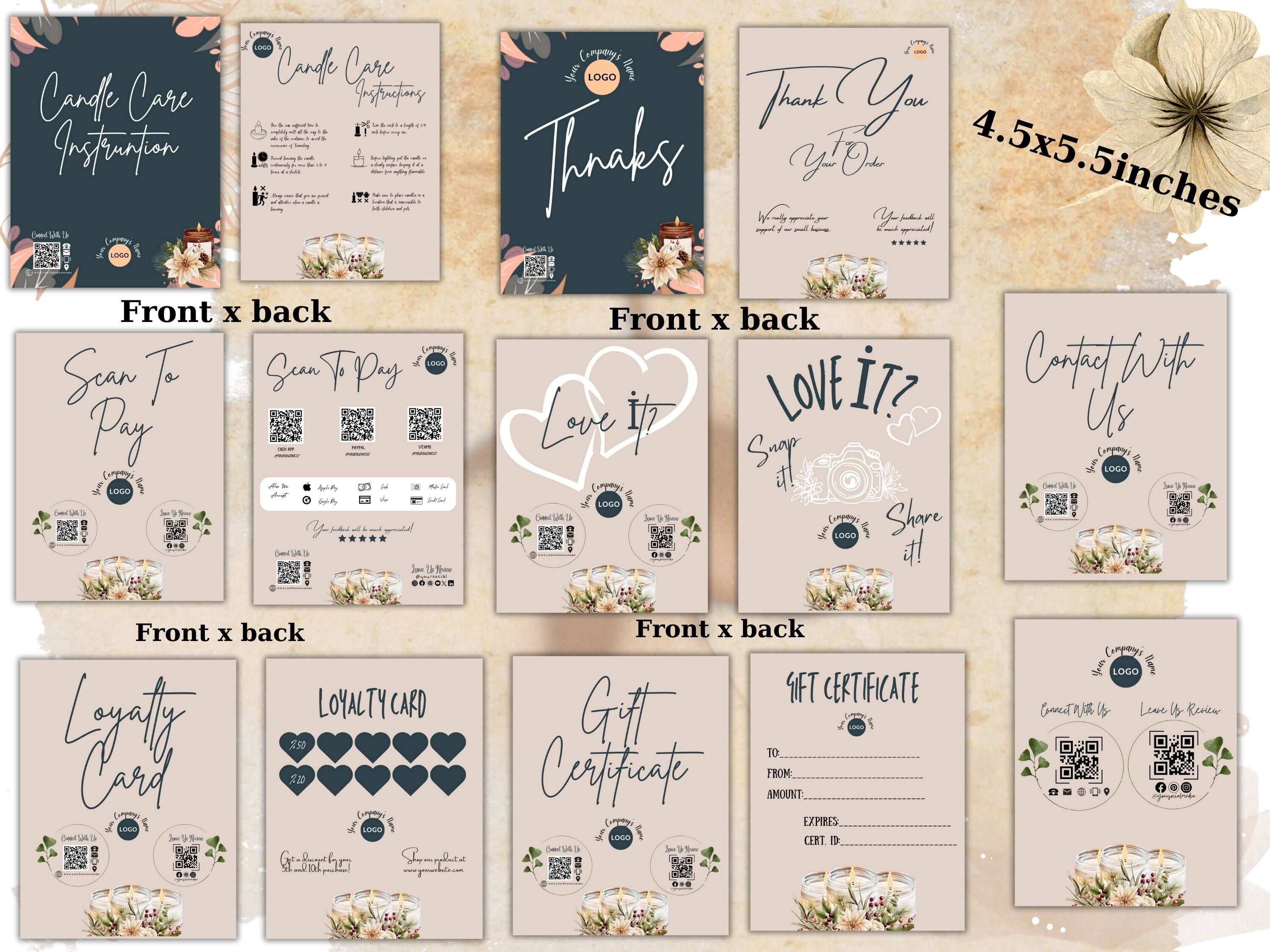 Editable Candle Business Bundle Candle Care Card Thank You Card Gift ...