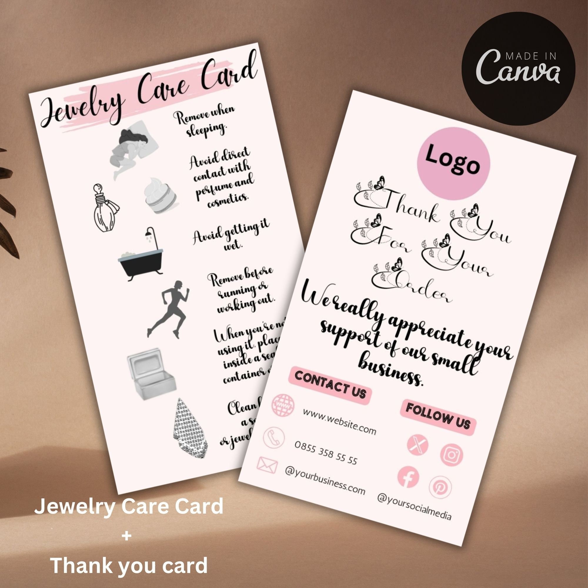 Jewelry Care Card Template, Printable Jewellery Care Instructions, Editable  Jewelry Care Inserts, Earring Care Cards, Bracelet Care Canva 