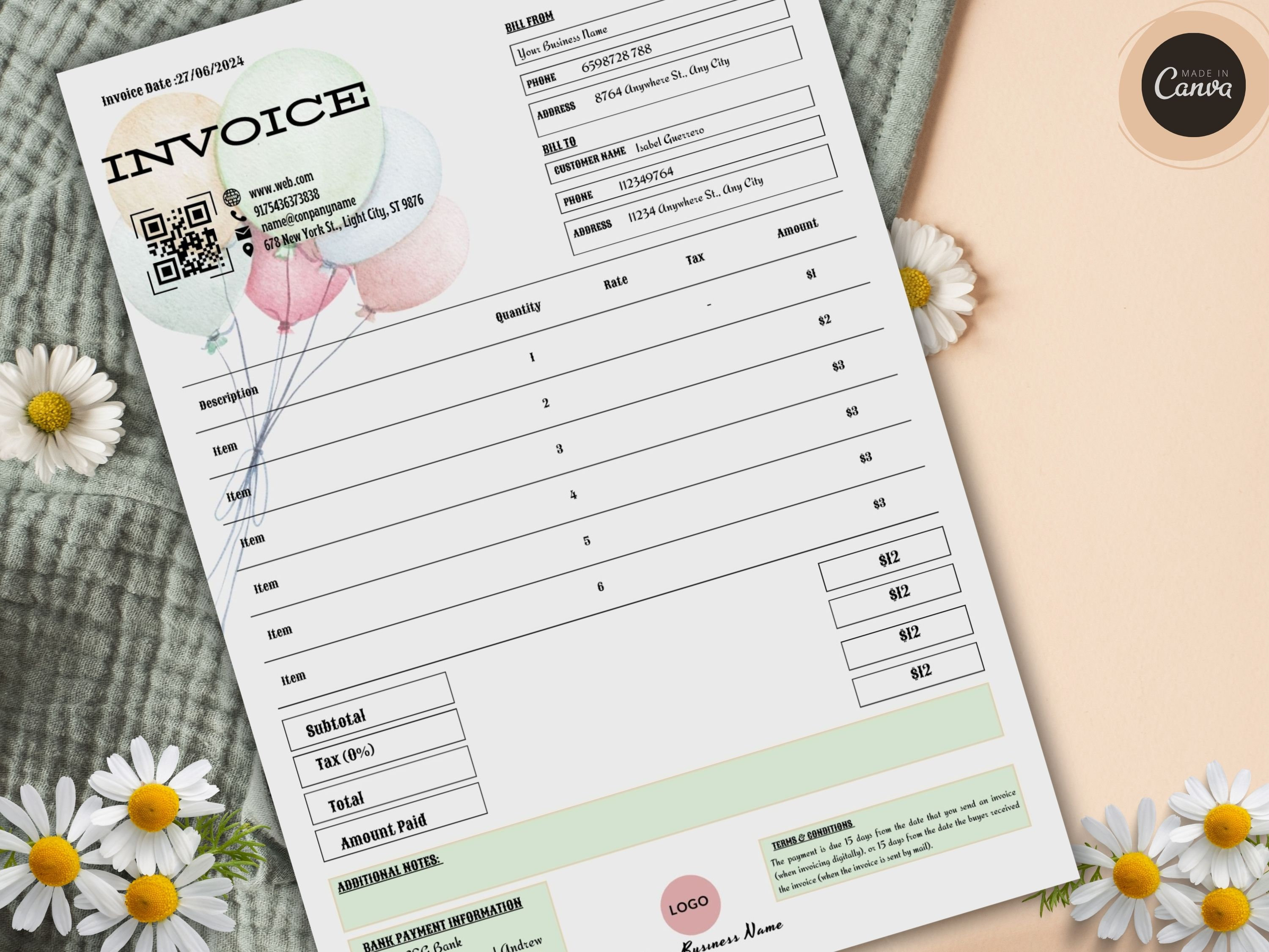 Editable Balloon Invoice Template Balloon Business Forms Balloon