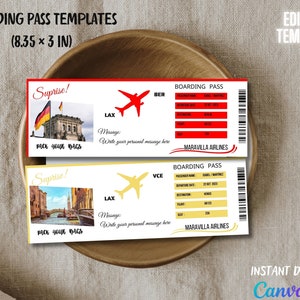 Editable Boarding Pass Template Canva Printable Personalized Airline Ticket Canva Boarding Pass Digital Download Surprise Trip Invite