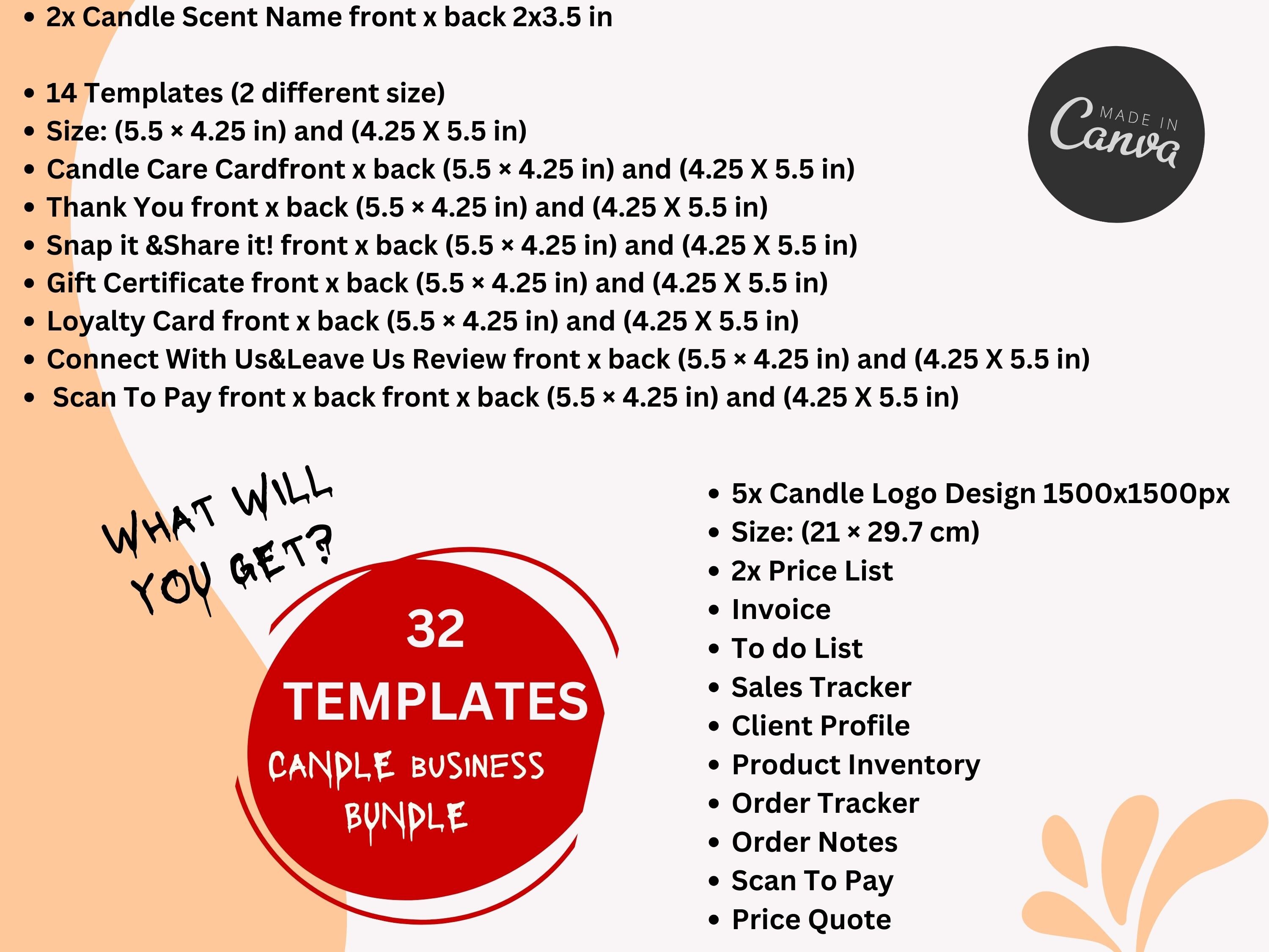 Editable Candle Business Bundle Candle Care Card Thank You Card Gift ...