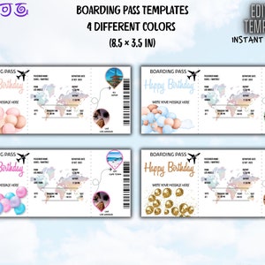 Happy Birthday Boarding Pass 4 Different Colurs Template Printable Trip Ticket Surprise Fake Airline Ticket Vacation Airplane Ticket Gift