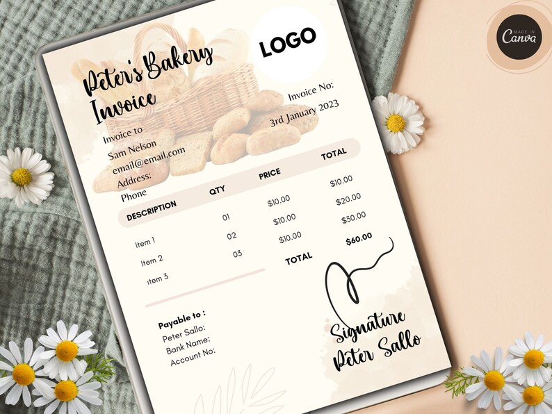 Editable Bakery Invoice Template Baking Invoice Cake Invoice Form Cake ...