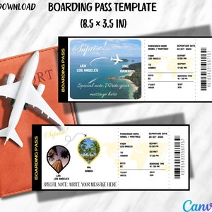 Editable Boarding Pass Template Printable Airline Ticket Canva Boarding Pass Surprise Trip Digital Instant Download DIY Boarding Ticket