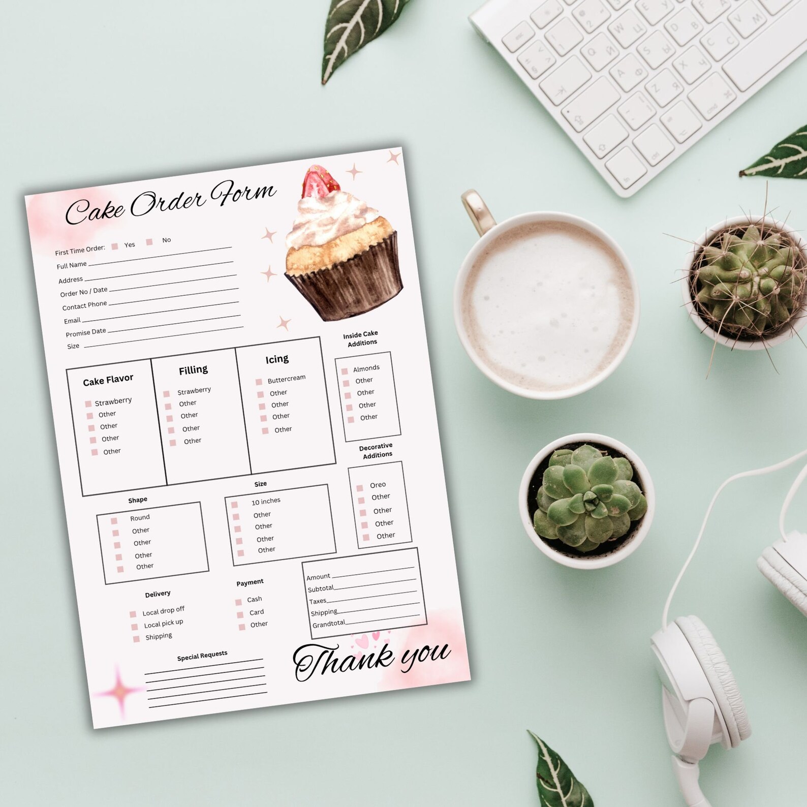 Editable Cake Order Form Template Cupcake Order Form Small Business