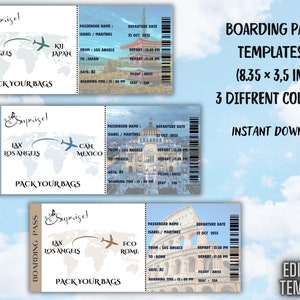 Editable Boarding Pass Template Printable Airline Ticket Canva Boarding Pass Digital Download Surprise Trip Invite Customizable Plane Ticket