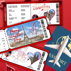 Editable Valentines Day Boarding Pass Printable Personalized Airline Ticket Surprise Vacation Surprise Trip Boarding Ticket Fake Plane