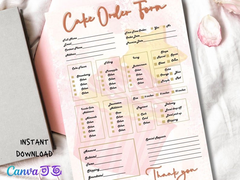 Editable Cake Order Form Template Bakery Order Form Cookie Order Form ...