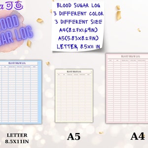 Blood Sugar Log 3 Different Size Blood Sugar Tracker Blood Sugar Chart Blood Pressure Diabetes Tracker Diabetes Chart Diabetes Journal