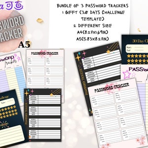 Printable 3 Password Trackers With 30 Day Challenge Password Keeper Password Organizer Password Book  Password Log Password Keeper Sheet