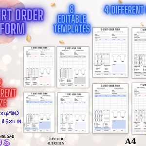Editable Tshirt Order Form Template T shirt Order Form Fillable T-Shirt Order Form Template Editable Shirt Order Form Instant Download Canva