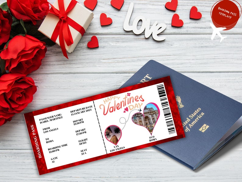 Editable Valentines Day Boarding Pass Printable Personalized Airline ...