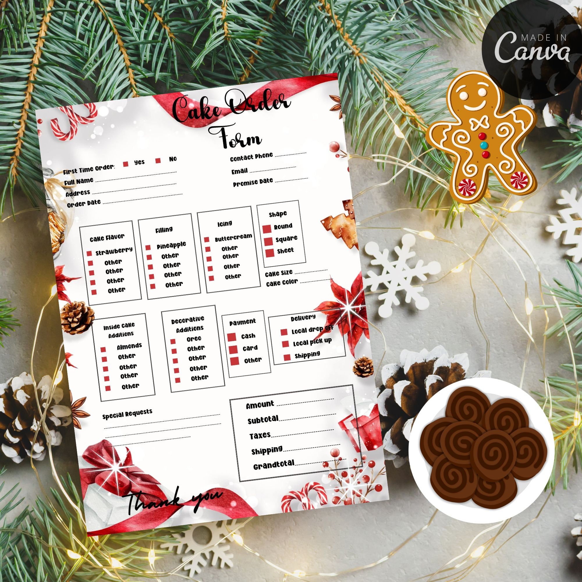 Editable Christmas Cake Order Form Template Cupcake Order Form Small