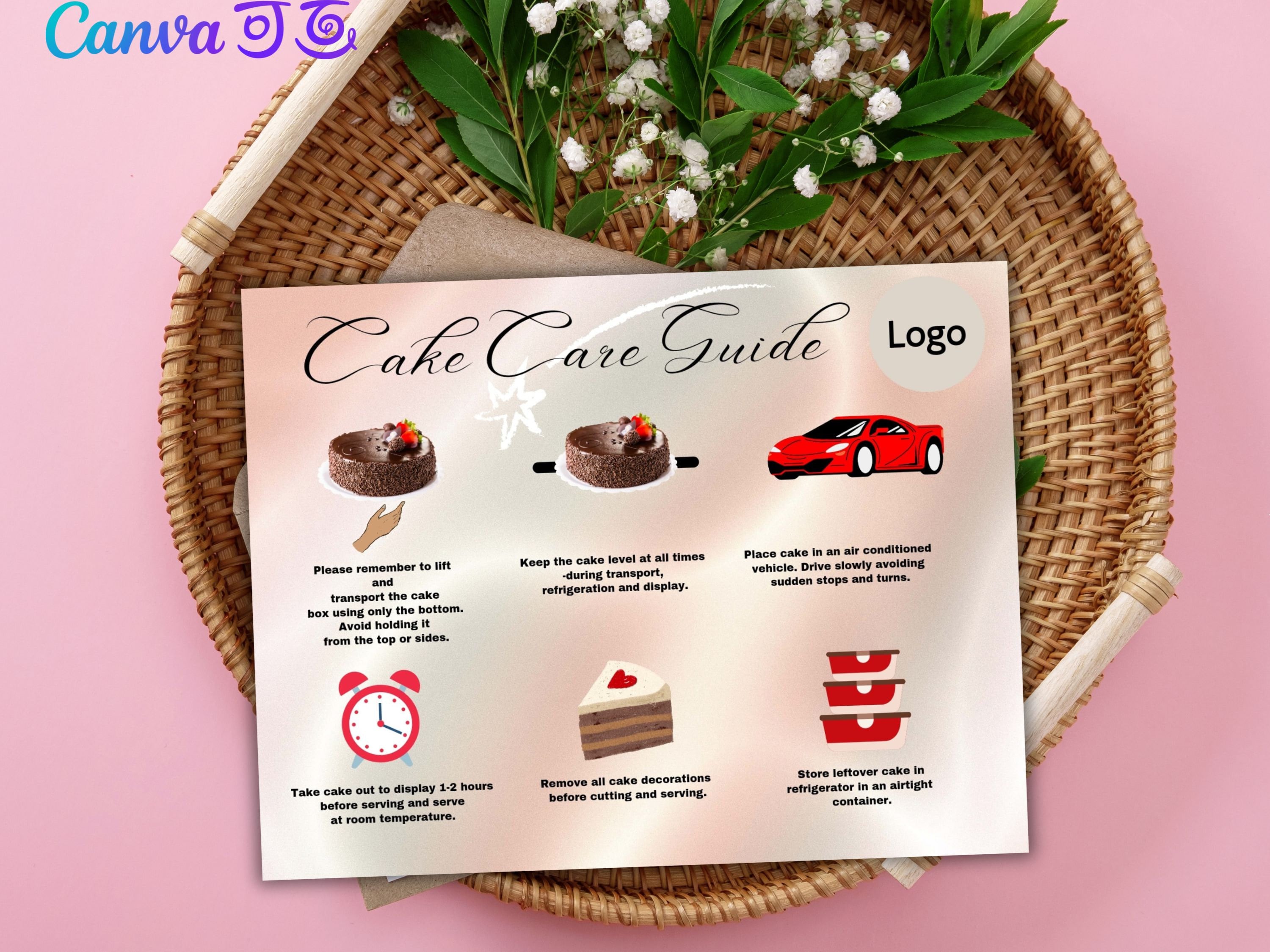 Editable Cake Care Card Template Cake Care Guide Thank You Card Bakery ...