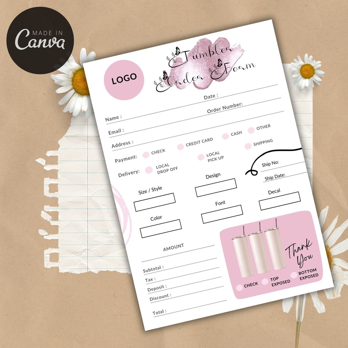 Editable Tumbler Order Form Template Custom Tumbler Order Form ...