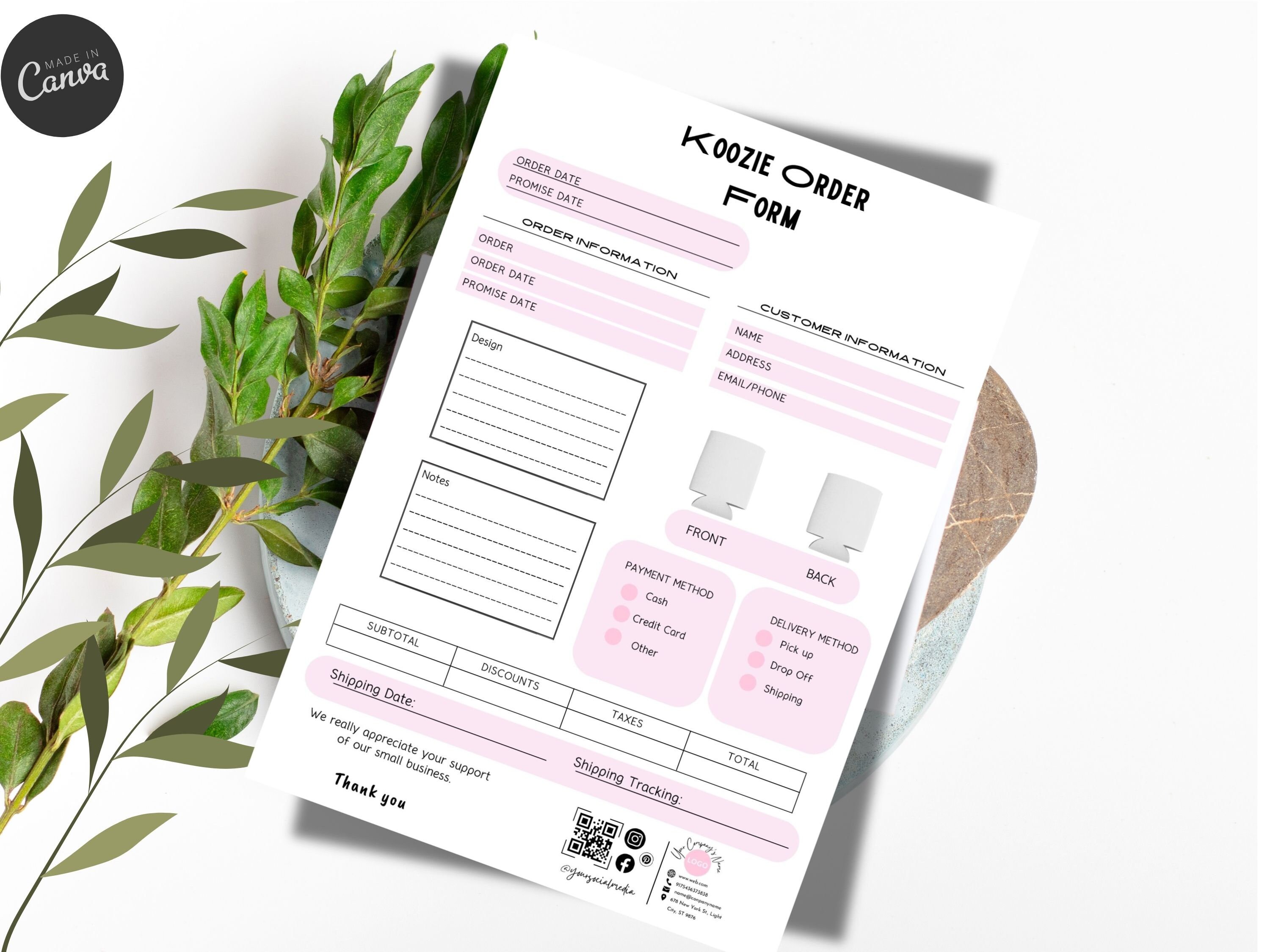 Editable Koozie Order Form Template Custom Order Form Craft Order Form ...
