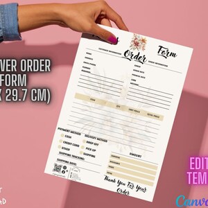 EDITABLE FLORIST ORDER Form Wedding Flowers Printable Flowers Order Form Template Florist Business Order Sheet Flower Arrangements Service