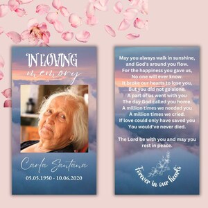 Editable Funeral Prayer Card Template Printable Memorial Prayer Card Template Funeral Prayer Card Obituary Card
