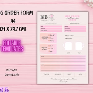 Modulo d'ordine per tazze modificabili Modulo d'ordine per tazze da caffè stampabile Moduli per piccole imprese modificabili Modulo d'ordine per artigiani Modello Canva Download immediato