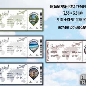 Editable Boarding Pass Template Printable Personalized Airline Ticket Customizable Plane Tickets Custom Airline Gift Instant Download Canva