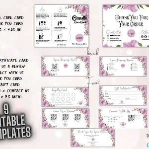 Editable Candle Candle Card Thank You Card Printable Wax Melt Care Instructions Card Care Guide Loyalty Card Gift Card Canva Template