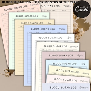 Printable Blood Sugar Glucose Log, Blood Sugar Log, Blood Sugar Tracker, Diabetes Log, Medical Planner Printable, Diabetes Management