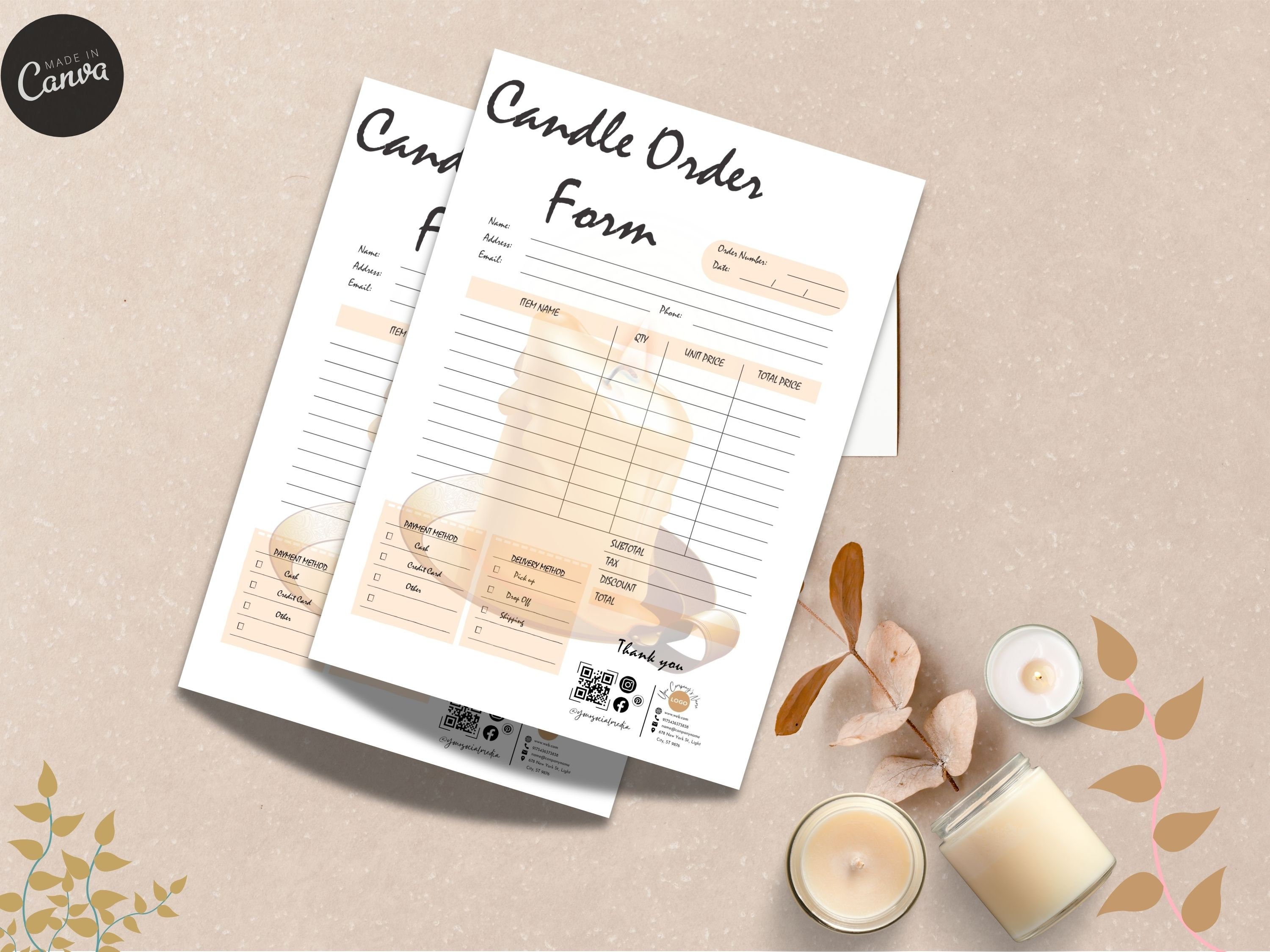 Editable Candle Order Form Canva Template Printable Candle Invoice ...