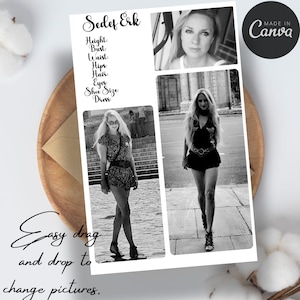 Model Comp Card Template Modeling Comp Card Fashion Resume Photo Card Model Portfolio Template Fashion Model Zed Card Canva Template