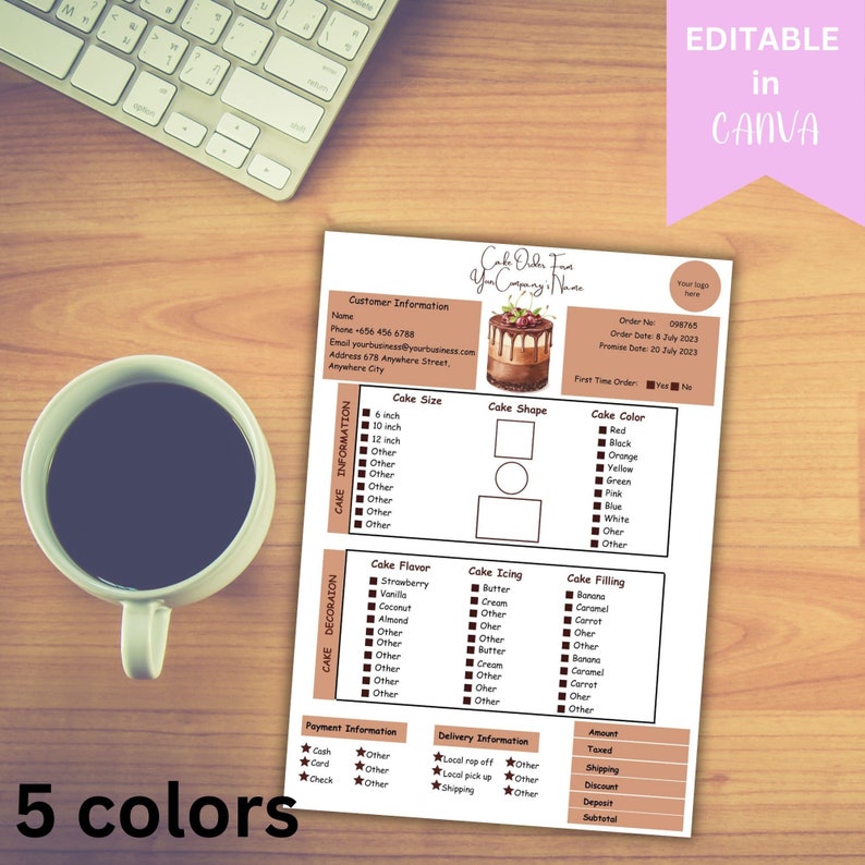 Editable Cake Order Form Template Bakery Order Form Cupcake Order Form ...