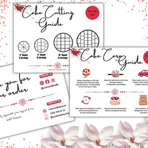 Cake Cutting Guide Cake Care Card Template Thank You Card Cake Serving Instructions Editable Wedding Cake Care Cards Digital Download Canva