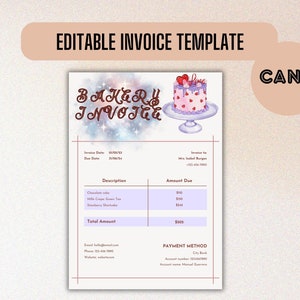 Bäckerei Rechnung Kuchen Hersteller Rechnungsvorlage Bäckerei Fakturierung Dokument Digitaler Download Bearbeitbare Canva Vorlage Rechnung für kleine Unternehmen